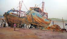 Boat yard, Pondicherry watercolour, 37 x 56cm