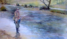 Fishing in a tweed coat! watercolour 36x56cm