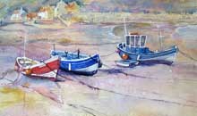 Low Tide, Staithes, Yorkshire watercolour, framed 32 x 43cm