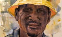 Man in a Yellow hat, watercolour, 58 x 53cm