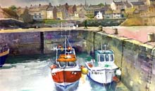 Portknockie Harbour, Aberdeenshire watercolour, 31 x 44cm