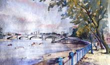 Putney-Embankment watercolour, 38 x 55cm