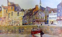 Red Boat, Honfleur watercolour, 38 x 44cm