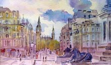 View from Trafalgar Square watercolour, 18 x 25cm