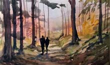 Woodland Walk watercolour, 32 x 24cm