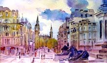looking down Whitehall from Trafalgar Square Sketch from London 3 series