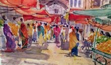 Market Place, Rajasthan watercolour, 40 x 30cm